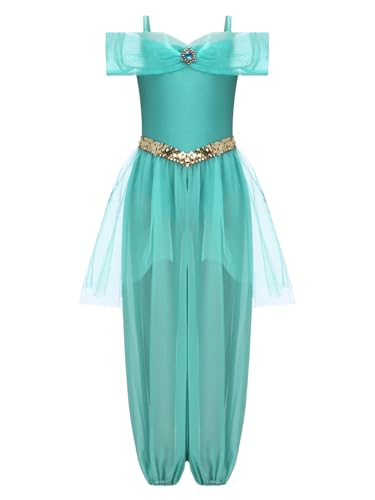 Agoky Mädchen Bauchtanz Kleidung Spaghetti Crop Top und Pumphose mit Tutu Rock Glitzer Gürtel indische Prinzessin Motto Party Cosplay Outfits Grün 146-152 Agoky Mädchen Bauchtanz Kleidung Spaghetti Crop Top und Pumphose mit Tutu Rock Glitzer Gürtel indische Prinzessin Motto Party Cosplay Outfits Grün 146-152 von Agoky