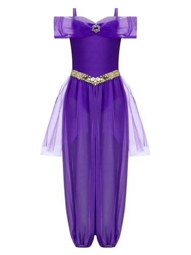 Agoky Mädchen Bauchtanz Kleidung Spaghetti Crop Top und Pumphose mit Tutu Rock Glitzer Gürtel indische Prinzessin Motto Party Cosplay Outfits Violett 110-116 Agoky Mädchen Bauchtanz Kleidung Spaghetti Crop Top und Pumphose mit Tutu Rock Glitzer Gürtel indische Prinzessin Motto Party Cosplay Outfits Violett 110-116 von Agoky