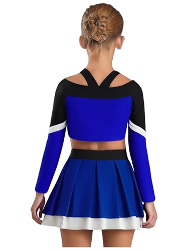 Agoky Mädchen Cheerleading Uniformen Langarm Crop Top und Rock mit Buchstaben Streifen Schule Hochschule Zweiteiler Tanzbekleidung Blau 110-116 Agoky Mädchen Cheerleading Uniformen Langarm Crop Top und Rock mit Buchstaben Streifen Schule Hochschule Zweiteiler Tanzbekleidung Blau 110-116 von Agoky