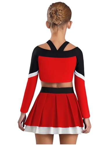 Agoky Mädchen Cheerleading Uniformen Langarm Crop Top und Rock mit Buchstaben Streifen Schule Hochschule Zweiteiler Tanzbekleidung Rot 134-140 Agoky Mädchen Cheerleading Uniformen Langarm Crop Top und Rock mit Buchstaben Streifen Schule Hochschule Zweiteiler Tanzbekleidung Rot 134-140 von Agoky