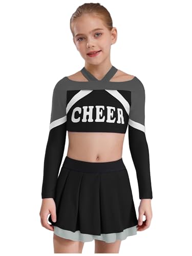 Agoky Mädchen Cheerleading Uniformen Langarm Crop Top und Rock mit Buchstaben Streifen Schule Hochschule Zweiteiler Tanzbekleidung Schwarz 146-152 Agoky Mädchen Cheerleading Uniformen Langarm Crop Top und Rock mit Buchstaben Streifen Schule Hochschule Zweiteiler Tanzbekleidung Schwarz 146-152 von Agoky