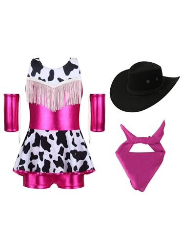 Agoky Mädchen Cowgirl Cosplay Kostüm Ärmellos Turnanzug Metallic Gymnastikanzug Leotard mit Bein Tutu Kuh Flecken Rock + Cowboyhut und Halstuch Armstulpen Hot Pink 146-152 Agoky Mädchen Cowgirl Cosplay Kostüm Ärmellos Turnanzug Metallic Gymnastikanzug Leotard mit Bein Tutu Kuh Flecken Rock + Cowboyhut und Halstuch Armstulpen Hot Pink 146-152 von Agoky