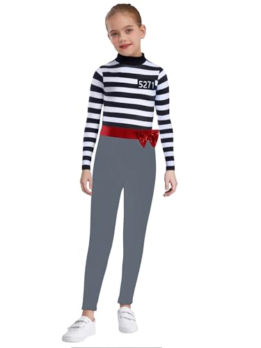 Agoky Mädchen Gefängnis Overall Sträfling Jumpsuit Streifen Top Langarm Rollkragen Shirts mit Lange Hose Skinny Pants Einteiler mit Reisverschluss Uniformen Grau 158-164 Agoky Mädchen Gefängnis Overall Sträfling Jumpsuit Streifen Top Langarm Rollkragen Shirts mit Lange Hose Skinny Pants Einteiler mit Reisverschluss Uniformen Grau 158-164 von Agoky