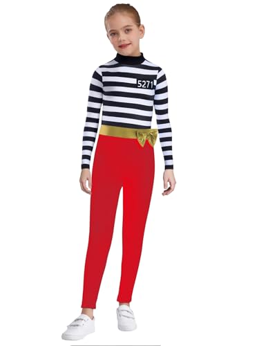 Agoky Mädchen Gefängnis Overall Sträfling Jumpsuit Streifen Top Langarm Rollkragen Shirts mit Lange Hose Skinny Pants Einteiler mit Reisverschluss Uniformen Rot 158-164 Agoky Mädchen Gefängnis Overall Sträfling Jumpsuit Streifen Top Langarm Rollkragen Shirts mit Lange Hose Skinny Pants Einteiler mit Reisverschluss Uniformen Rot 158-164 von Agoky