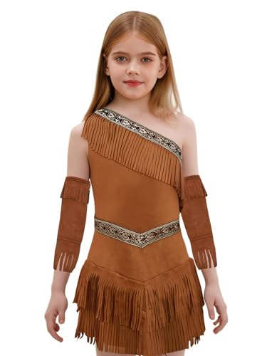 Agoky Mädchen Indianer Prinzessin Kostüm Kinder Ein-Schulter Wildleder Kleid mit Fransen + Lange Armstulpen Halloween Fasching Cosplay Outfits Braun 146-152 Agoky Mädchen Indianer Prinzessin Kostüm Kinder Ein-Schulter Wildleder Kleid mit Fransen + Lange Armstulpen Halloween Fasching Cosplay Outfits Braun 146-152 von Agoky