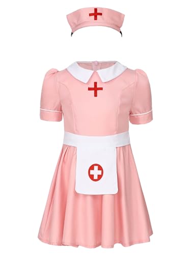 Agoky Mädchen Krankenschwester Kostüm Kurzarm Kleid mit Haube Stirnband Krankenhaus Uniform Halloween Cosplay Outfits Fasching Verkleidung Rosa 110-116 Agoky Mädchen Krankenschwester Kostüm Kurzarm Kleid mit Haube Stirnband Krankenhaus Uniform Halloween Cosplay Outfits Fasching Verkleidung Rosa 110-116 von Agoky