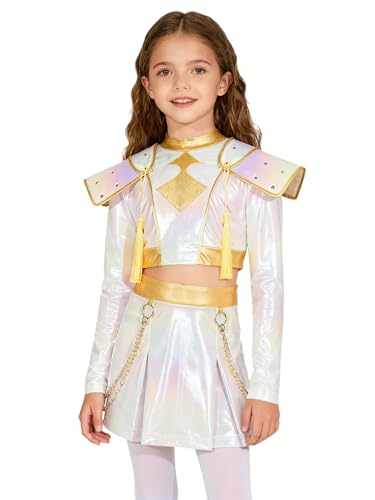Agoky Mädchen Metallic Crop Top Langarm Shirts und Rock Militärische Uniformen Zweiteiler Kleidung Set K-Pop Sängerin Tänzerin Cosplay Gruppentanz Outfits Schillerndes Weiß 134-140 Agoky Mädchen Metallic Crop Top Langarm Shirts und Rock Militärische Uniformen Zweiteiler Kleidung Set K-Pop Sängerin Tänzerin Cosplay Gruppentanz Outfits Schillerndes Weiß 134-140 von Agoky