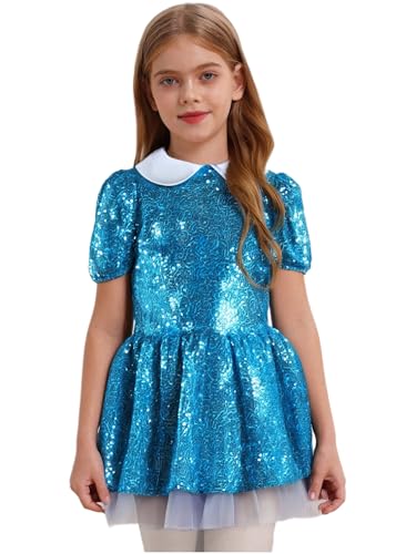 Agoky Mädchen Pailletten Eiskunstlauf Kleider Kurzarm Partykleider mit Puppenkragen Tutu Rock Festliche Ballettkleider Tanzkleider Wettbewerb Outfits Blau 146-152 Agoky Mädchen Pailletten Eiskunstlauf Kleider Kurzarm Partykleider mit Puppenkragen Tutu Rock Festliche Ballettkleider Tanzkleider Wettbewerb Outfits Blau 146-152 von Agoky