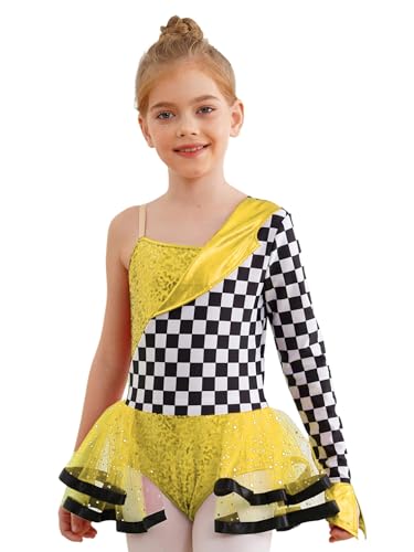 Agoky Mädchen Rennfahrer Kostüm Langarm/Ärmellos Pailletten Kleid mit Tutu Rock Schachbrett Print Ballett Tanz Body Trikot Eiskunstlauf Bekleidung Gold 146-152 Agoky Mädchen Rennfahrer Kostüm Langarm/Ärmellos Pailletten Kleid mit Tutu Rock Schachbrett Print Ballett Tanz Body Trikot Eiskunstlauf Bekleidung Gold 146-152 von Agoky
