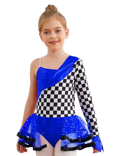 Agoky Mädchen Rennfahrer Kostüm Langarm/Ärmellos Pailletten Kleid mit Tutu Rock Schachbrett Print Ballett Tanz Body Trikot Eiskunstlauf Bekleidung Königsblau 110-116 Agoky Mädchen Rennfahrer Kostüm Langarm/Ärmellos Pailletten Kleid mit Tutu Rock Schachbrett Print Ballett Tanz Body Trikot Eiskunstlauf Bekleidung Königsblau 110-116 von Agoky