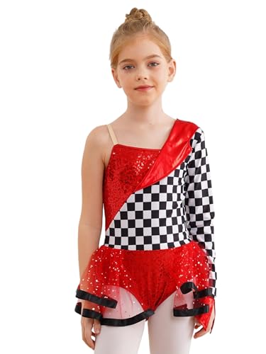 Agoky Mädchen Rennfahrer Kostüm Langarm/Ärmellos Pailletten Kleid mit Tutu Rock Schachbrett Print Ballett Tanz Body Trikot Eiskunstlauf Bekleidung Rot 146-152 Agoky Mädchen Rennfahrer Kostüm Langarm/Ärmellos Pailletten Kleid mit Tutu Rock Schachbrett Print Ballett Tanz Body Trikot Eiskunstlauf Bekleidung Rot 146-152 von Agoky