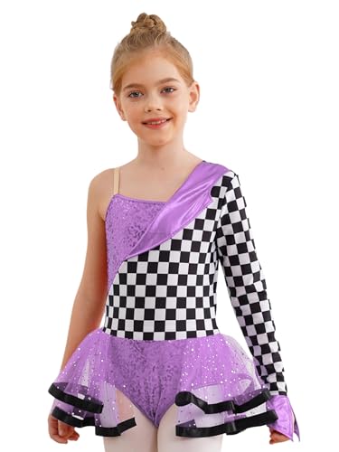 Agoky Mädchen Rennfahrer Kostüm Langarm/Ärmellos Pailletten Kleid mit Tutu Rock Schachbrett Print Ballett Tanz Body Trikot Eiskunstlauf Bekleidung Violett 146-152 Agoky Mädchen Rennfahrer Kostüm Langarm/Ärmellos Pailletten Kleid mit Tutu Rock Schachbrett Print Ballett Tanz Body Trikot Eiskunstlauf Bekleidung Violett 146-152 von Agoky