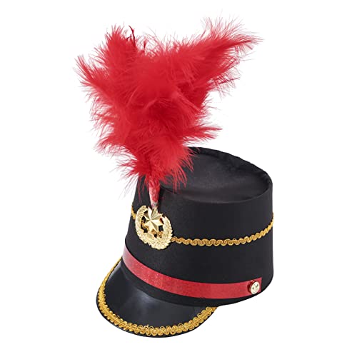 Agoky Marschieren Band Hut mit Feder Deko Nussknacker Drummer Hut Marschband Hut Trommlermütze für Cosplay Halloween Kapitän Uniform Kostüm Accessoires Schwarz Rot One Size von Agoky