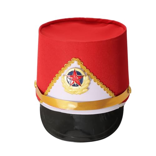 Agoky Marschieren Band Hut mit Feder Deko Nussknacker Drummer Hut Marschband Hut Trommlermütze für Cosplay Halloween Kapitän Uniform Kostüm Accessoires a Rot One Size, Einheitsgröße von Agoky