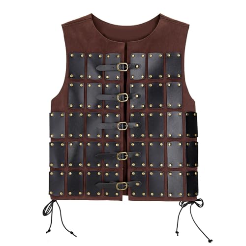 Agoky Mittelalterliche Brust Panzer mit Schnallen Vintage Kunstleder Weste Gothic Punk Brust Rüstung Brust Harness Cosplay Halloween Mottoparty Burgundy One Size von Agoky