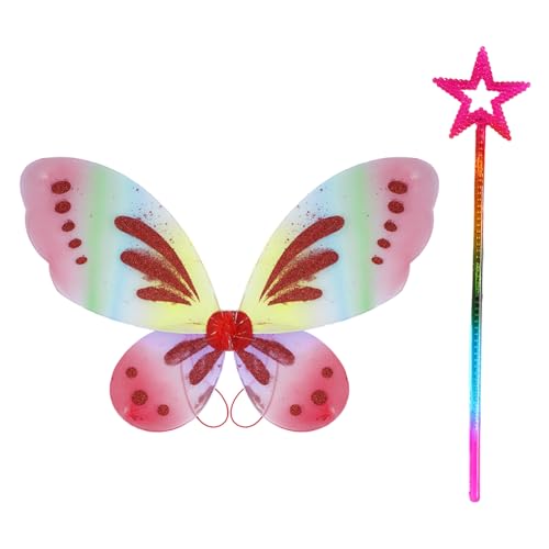 Agoky Schimmernde Flügel mit Sternenstäben Schmetterlingsflügel Kostüm - Mädchen Pretend Play und Party Requisiten Regenbogen und bunt One Size Agoky Schimmernde Flügel mit Sternenstäben Schmetterlingsflügel Kostüm - Mädchen Pretend Play und Party Requisiten Regenbogen und bunt One Size von Agoky