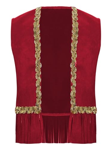Agoky Unisex Kinder Cowboy Kostüm Western Weste Pailletten Saum Gilet mit Fransen Halloween Fasching Karneval Motto Party Outfits Burgundy 146-152 Agoky Unisex Kinder Cowboy Kostüm Western Weste Pailletten Saum Gilet mit Fransen Halloween Fasching Karneval Motto Party Outfits Burgundy 146-152 von Agoky