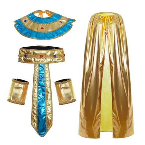Agoky Unisex König Kleopatra Kostüm Set Ägypter Pharao Königin Halskragen Mantel Taillengürtel Armbänder Kit Cosplay Halloween Party Kostüm Requisiten Typ A One Size von Agoky