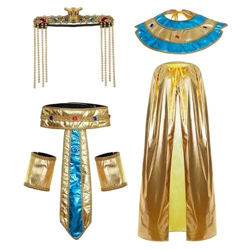 Agoky Unisex König Kleopatra Kostüm Set Ägypter Pharao Königin Halskragen Mantel Taillengürtel Armbänder Kit Cosplay Halloween Party Kostüm Requisiten Typ D One Size von Agoky