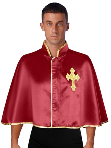 Agoky Unisex Priester Umhang Satin Cape Stehkragen Jacke Kurz Bauchfrei Mantel Mittelalterliche Gothic Tunika Oberteil Ritter Cosplay Kostüm Zubehör Burgundy Einheitsgröße Agoky Unisex Priester Umhang Satin Cape Stehkragen Jacke Kurz Bauchfrei Mantel Mittelalterliche Gothic Tunika Oberteil Ritter Cosplay Kostüm Zubehör Burgundy Einheitsgröße von Agoky