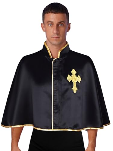 Agoky Unisex Priester Umhang Satin Cape Stehkragen Jacke Kurz Bauchfrei Mantel Mittelalterliche Gothic Tunika Oberteil Ritter Cosplay Kostüm Zubehör Schwarz Einheitsgröße Agoky Unisex Priester Umhang Satin Cape Stehkragen Jacke Kurz Bauchfrei Mantel Mittelalterliche Gothic Tunika Oberteil Ritter Cosplay Kostüm Zubehör Schwarz Einheitsgröße von Agoky