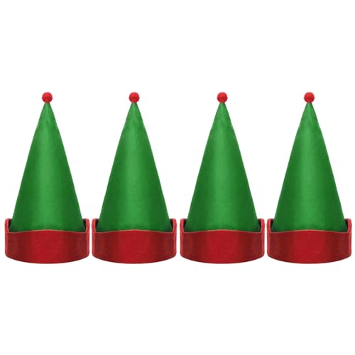 Agoky Unisex Weihnachtsmütze Rot & Grün Nikolausmütze Santa Mütze Weihnachtsfeier Elfenmütze Kopfbedeckung für Karneval Cosplay Weihnachten Requisiten Grün 4Pcs One Size von Agoky