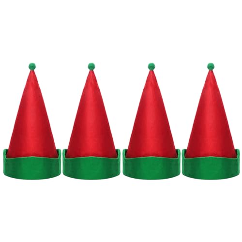 Agoky Unisex Weihnachtsmütze Rot & Grün Nikolausmütze Santa Mütze Weihnachtsfeier Elfenmütze Kopfbedeckung für Karneval Cosplay Weihnachten Requisiten Rot 4Pcs One Size von Agoky