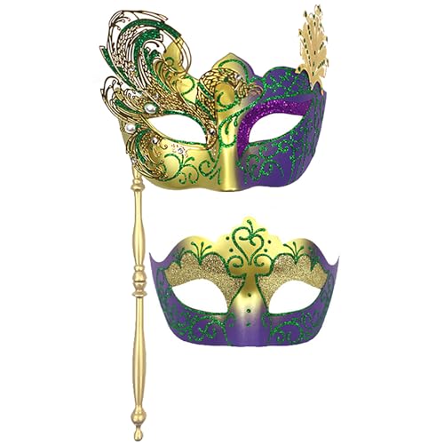 Agoky Venezianische Maske mit Stock Gesichtsmasken Glänzend Maskerade Maske Sexy Augenmaske Karneval Festival Prom Karneval Party Cosplay Typ F One Size von Agoky