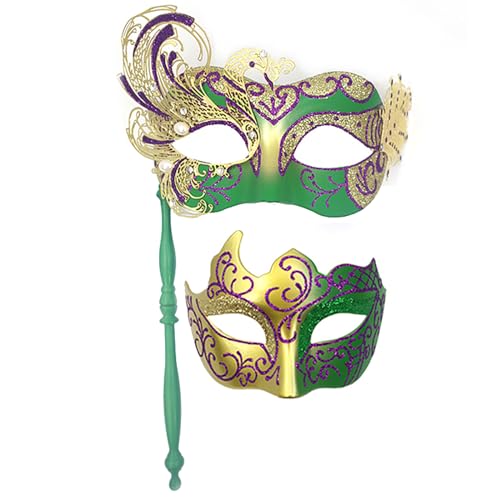 Agoky Venezianische Maske mit Stock Gesichtsmasken Glänzend Maskerade Maske Sexy Augenmaske Karneval Festival Prom Karneval Party Cosplay Typ G One Size von Agoky