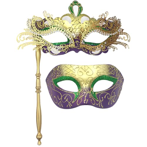 Agoky Venezianische Maske mit Stock Gesichtsmasken Glänzend Maskerade Maske Sexy Augenmaske Karneval Festival Prom Karneval Party Cosplay Typ H One Size von Agoky