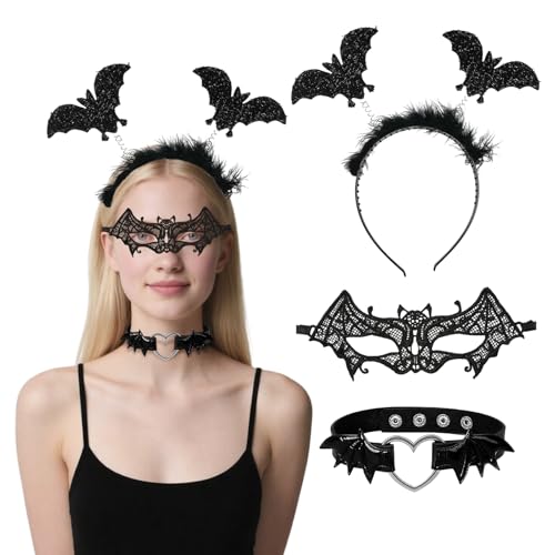 3 Stück Halloween Fledermausflügel Maske Ohren Stirnband und Teufelskragen Choker Halloween Zubehör Fledermaus Kostüm für Karneval Cosplay 3 Stück Halloween Fledermausflügel Maske Ohren Stirnband und Teufelskragen Choker Halloween Zubehör Fledermaus Kostüm für Karneval Cosplay von Agvdg