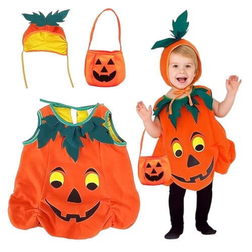 Agvdg Kürbis-Kostüm für Kinder – Kürbis-Outfit mit Hut, Süßigkeitentüte – Mädchen Jungen Verkleidung – Halloween-Kostüm Agvdg Kürbis-Kostüm für Kinder – Kürbis-Outfit mit Hut, Süßigkeitentüte – Mädchen Jungen Verkleidung – Halloween-Kostüm von Agvdg