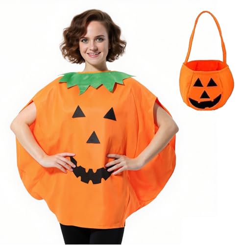 Halloween-Kürbis-Kostüm-Set, niedliches orangefarbenes Kürbis-Cosplay-Outfit für Damen und Herren, inkl. Jacke, Hut, Brille, Tasche, perfekt für Halloween Dress Up, Maskerade Party, festliche Halloween-Kürbis-Kostüm-Set, niedliches orangefarbenes Kürbis-Cosplay-Outfit für Damen und Herren, inkl. Jacke, Hut, Brille, Tasche, perfekt für Halloween Dress Up, Maskerade Party, festliche von Agvdg