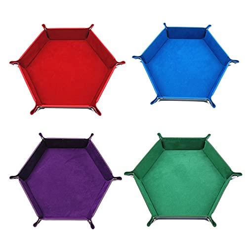 Agwuoetr 4 StüCk WüRfel Tablett Hexagon WüRfel Rollen Halter Klappbare Leder WüRfel BehäLter Aufbewahrungs Box für WüRfel Spiele Wie RPGTable Spiele von Agwuoetr