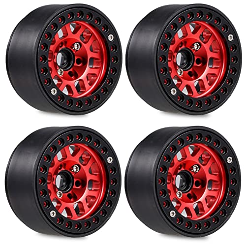 Agwuoetr 4 StüCke 1.9 Metall Perlenverschluss Rad Naben Felge für 1/10 RC Crawler Axial SCX10 90046 AXI03007 TRX4 RedCat D90,Rot von Agwuoetr