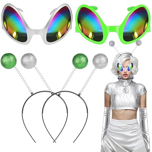 4 Stücke Alien Stirnband und Brille Alien Cosplay Alien Costume Alien Accessoires Ideal für Halloween Partys Weltraum Alien Mottopartys Kindergeburtstage Kostümpartys Theaterproduktionen von AhLmA