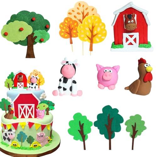 11 Stück Bauernhof Tierkuchen Dekoration, Bauernhof Tier Geburtstagskuchen, Topper Kuh Kuchen Dekoration, für Bauernhof Tier Baby Dusche Geburtstagsparty Dekorationen von Ahaimy