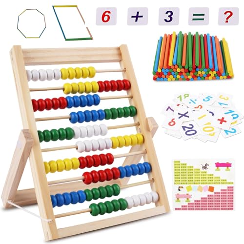 Rechenschieber, Abakus Für Kinder Ab 3 Jahren, Rechenhilfe 1 Klasse Mit 100 Bunten Perlen/Zählstäbchen/Digitale Karten, Lernspielzeug von Ahaimy