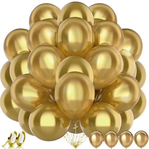 AhfuLife 100Stück Luftballons Gold Geburtstag, Helium Luftballons Metallisch Goldene Premium, Ballon Girlande für Faschings, Klassenzimmer, Hochzeit, Garten, Geburtstagsfeier, Abschlussball Deko von AhfuLife