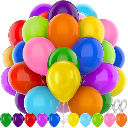 AhfuLife 100 Stück Luftballons Geburtstag, 10 Farben Helium Luftballons Bunt Premium, Ballon Girlande für Faschings, Klassenzimmer, Hochzeit, Garten, Geburtstagsfeier, Abschlussball Deko von AhfuLife