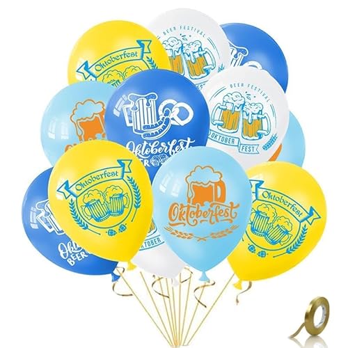 AhfuLife 32 Stück Oktoberfest Luftballons, Oktoberfest Bayerisch Deko Gelb Blau mit Weiße Luftballons, Bayern Ballons für Bayerische Party Restaurants Haus Bar Deko von AhfuLife