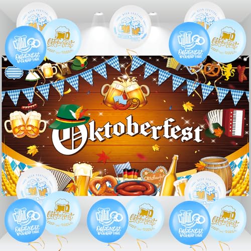 AhfuLife Oktoberfest Deko Banner Luftballons Set, Oktoberfest Hintergrund Banner 180 * 110 cm mit 15 Stück Bayerisch Deko Blau mit Weiße Luftballons für Bayern Party Bar Deko AhfuLife Oktoberfest Deko Banner Luftballons Set, Oktoberfest Hintergrund Banner 180 * 110 cm mit 15 Stück Bayerisch Deko Blau mit Weiße Luftballons für Bayern Party Bar Deko von AhfuLife