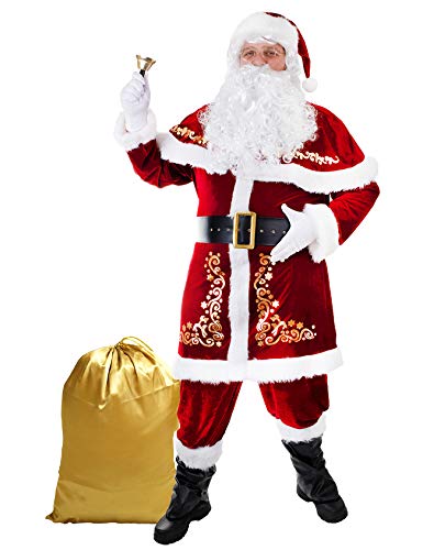 Ahititi Weihnachtsmann-Kostüm für Herren, 12-teiliges Set, rot, Deluxe-Samt, Weihnachtsfeier, Cosplay, für Erwachsene, Weihnachtsmannanzug, rot, X-Large von Ahititi