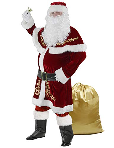Ahititi Weihnachtsmann Kostüm für Männer 12 STK Set Weihnachtsfeier Cosplay für Erwachsene Roter Deluxe Samt Weihnachtsmann-Anzug S von Ahititi