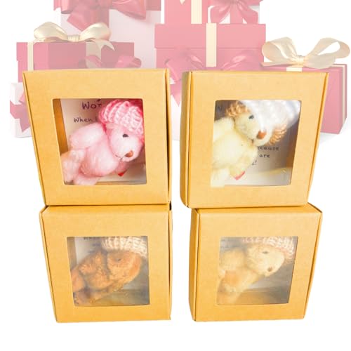 Ahuuen Plush Bear Box,4 Stücke Weiches Mit Inspirationskarte,Cartoon Puppe Für Schreibtisch Wohnung Schlafzimmer Kinderzimmer Schule Büros | Weihnachten Valentinstag Schule Kinderzimmer von Ahuuen