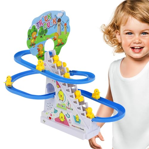 Treppenspielzeug | Dinosaurier Folie Spielzeugset | Entenkletterstrecke Rennfahrer Track | Dinosaurier Elektretreppe Folie | Achterbahnspielzeug | Mit Lichtern und Musik | Für Kinder Mädchen von Ahuuen
