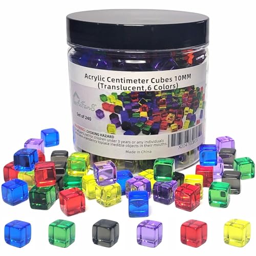 AiFanS 240 Zentimeter-Würfel, Zähl-/Sortierspielzeug, Mathematikwürfel aus Kunststoff, frühe Entwicklung, Aktivitätsspiele mit tragbarer Box (durchscheinend, 6 Farben) von AiFanS