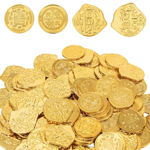 AiFanS Goldmünzen – Piratenmünzen aus Kunststoff, 320 Stück, perfekt für Piratenpartys (4 Muster) von AiFanS