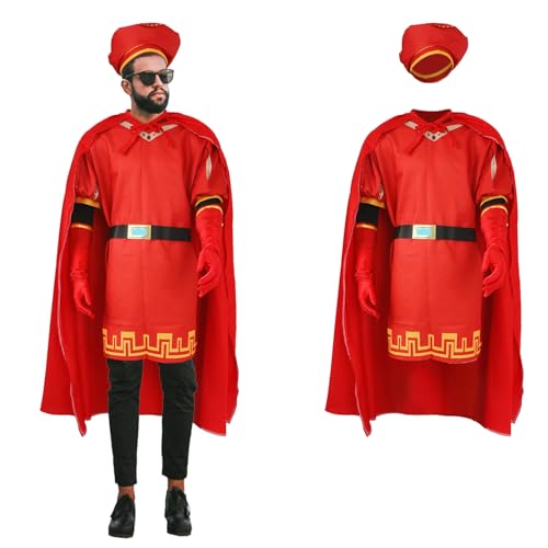 AiMiAO Herren-Kostüm, roter Umhang, Oberteil, König, Hut, Outfits, Halloween, Farquaad, Unisex-Kostüm, Umhang, komplettes Set, Cosplay, Rot/Ausflug, einfarbig (Getaway Solids), M von AiMiAO