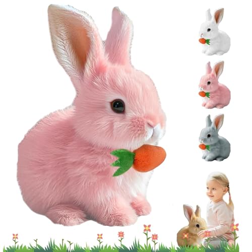 AiQiMinHao Realistic Bunny Toy, Bunny Mein realistisches Kaninchen, Hüpfender Hase Spielzeug, 2025 New Hüpfendes Kaninchen Spielzeug, Ostern Plüschhase mit Geräuschen Bewegungen (Rosa) von AiQiMinHao